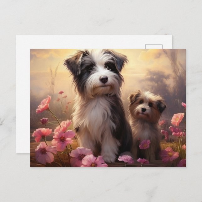 Carte Postale Chien Fleurissant Vykort (Fram/baksida)