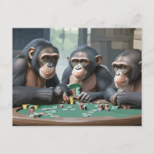 Carte postale Chimpanzees spelar poker