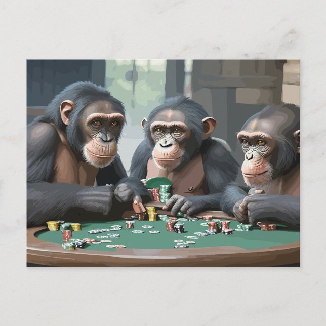 Carte postale Chimpanzees spelar poker Helg Vykort (Framsida)