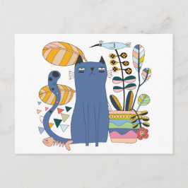 Carte postale "Cute cat and bird" Vykort