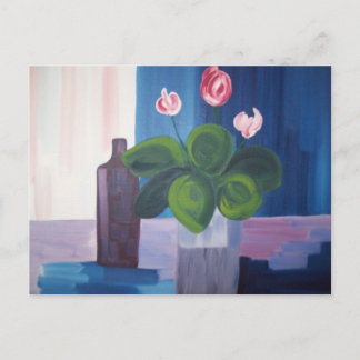 carte postale ’fleur et bouteille bleu’ vykort