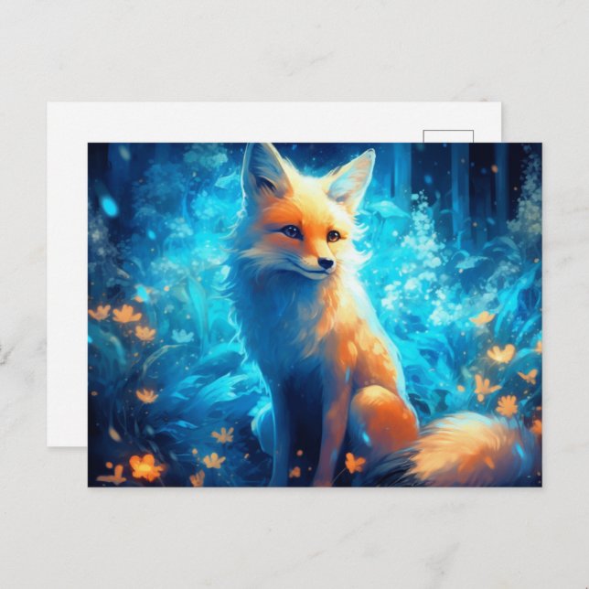 Carte Postale fox lumière bleue Vykort (Fram/baksida)