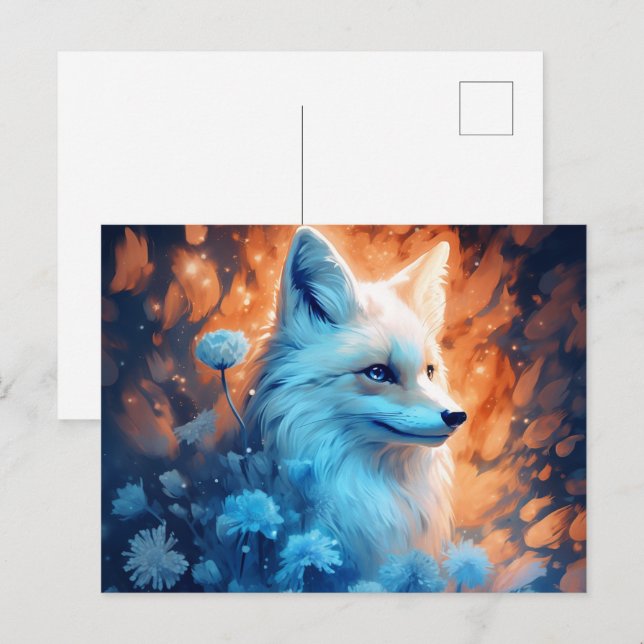 Carte Postale fox lumière bleue Vykort (Fram/baksida)