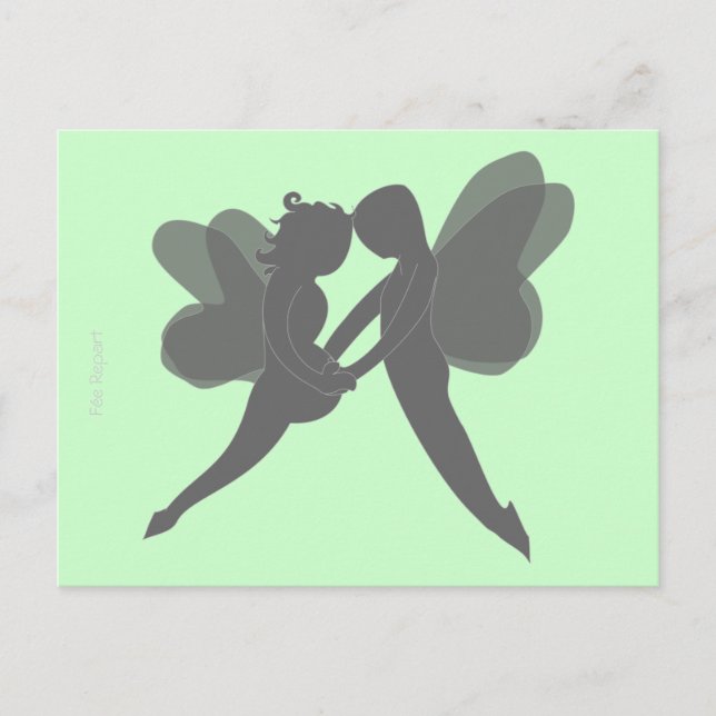 carte postale grossesse par de fées fond vert vert vykort (Framsida)