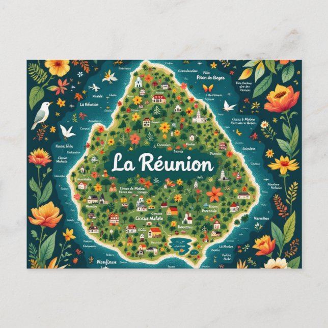 Carte postale La Réunion – Carte illustrée de l’îl Vykort (Framsida)