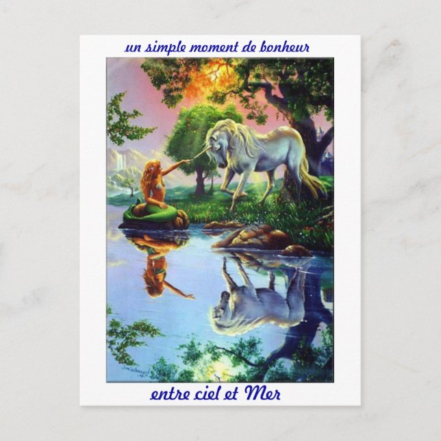 Carte postale mer sirène licorne ombre lumière vykort (Framsida)