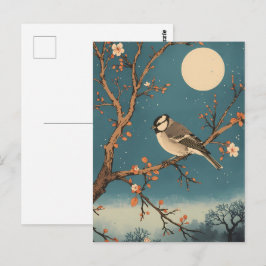 Carte Postale Moonlit Bird on Blossom Branch Vykort