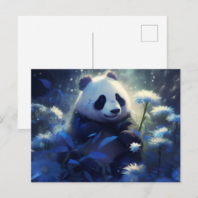 Carte Postale Panda lumière bleue Vykort (Fram/baksida)