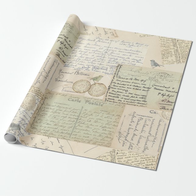 Carte Postale Postmark Bird Vintage Wrapping Pappe Presentpapper (Utrullad)
