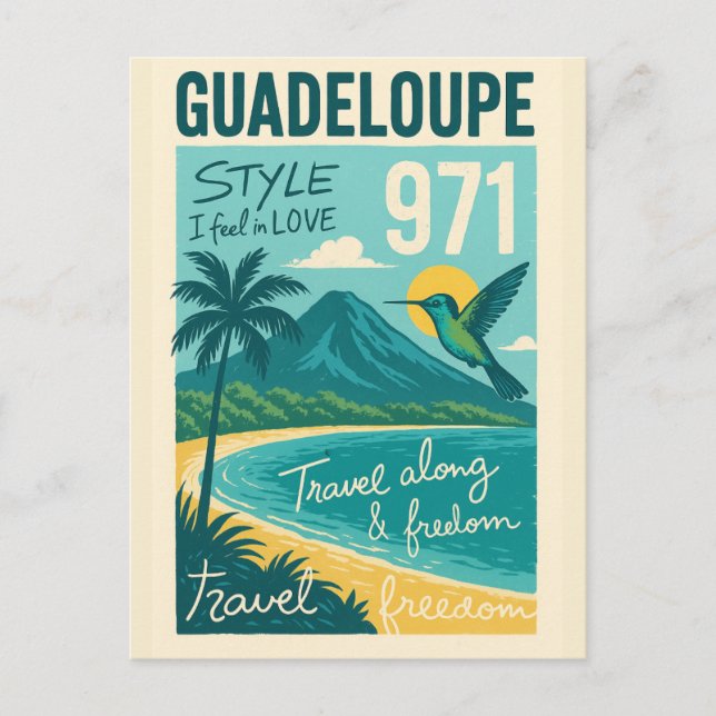 Carte Postale Rétro Guadeloupe, Plage de Rêve Vykort (Framsida)