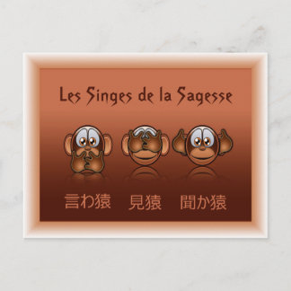 carte postale singes de la sagesse vykort