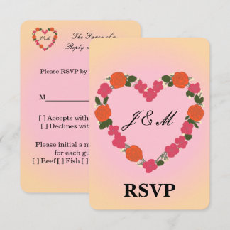 Carte-réponse mariage rose orange couronne coeur OSA kort