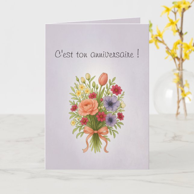 Carte voeux pliée, couleur lilas et rêves kort (Gul blomma)