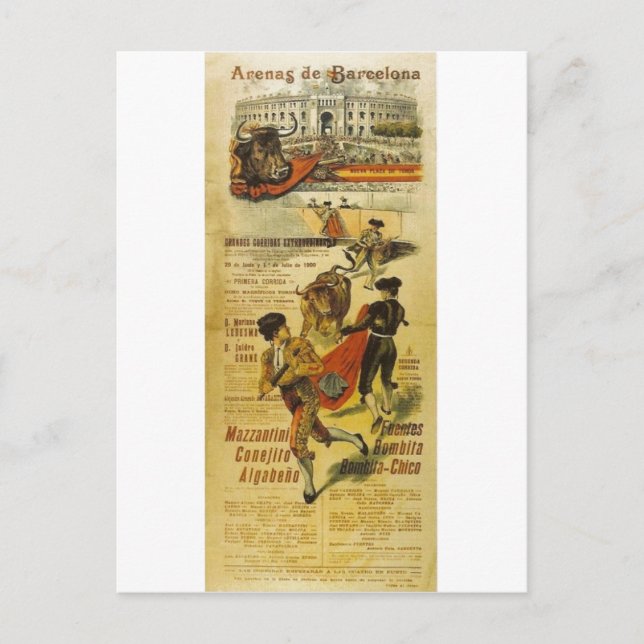 Cartel Toros Barcelona - Bullfighter Matador Vykort (Framsida)