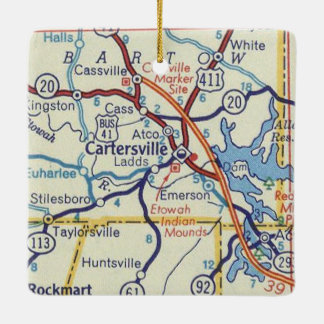 Cartersville GA Vintage Karta Julgransprydnad Keramik