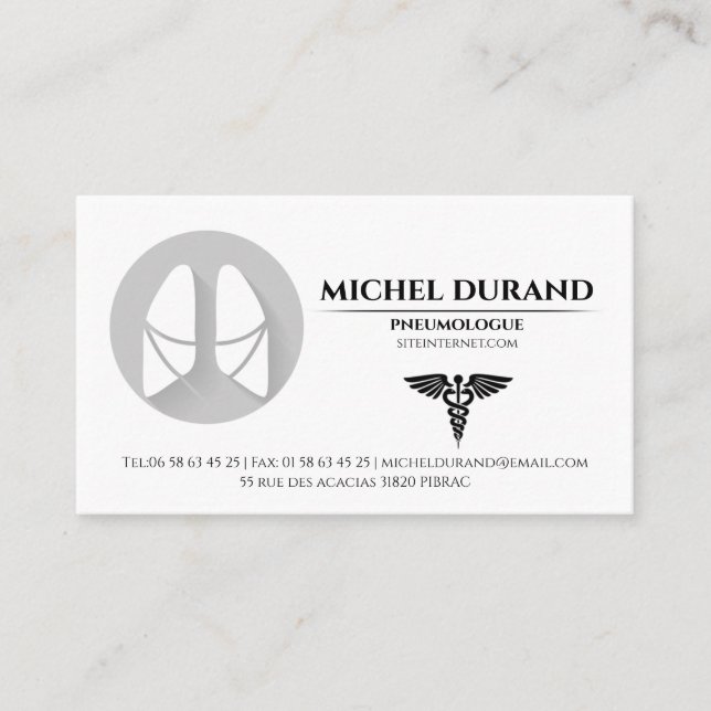 Cartes de visite Médicales pneumologue Visitkort (Framsida)