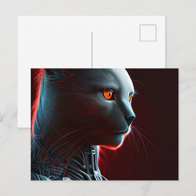 Cartes Postales Cat Robotique Vykort (Fram/baksida)