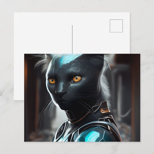 Cartes Postales Cat Robotique Vykort (Fram/baksida)