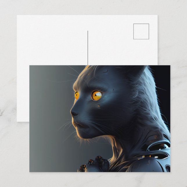 Cartes Postales Cat Robotique Vykort (Fram/baksida)
