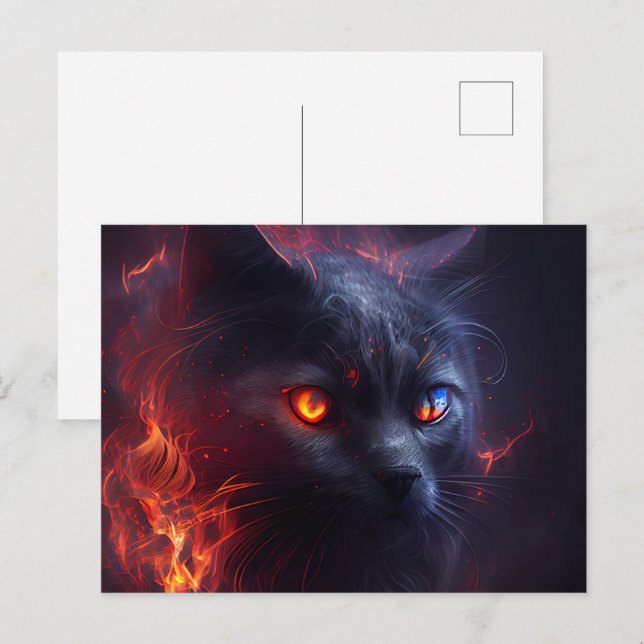Cartes Postales Cat rouge Vykort (Fram/baksida)