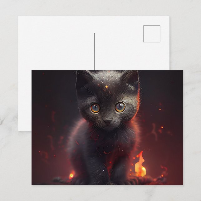 Cartes Postales Cat rouge Vykort (Fram/baksida)