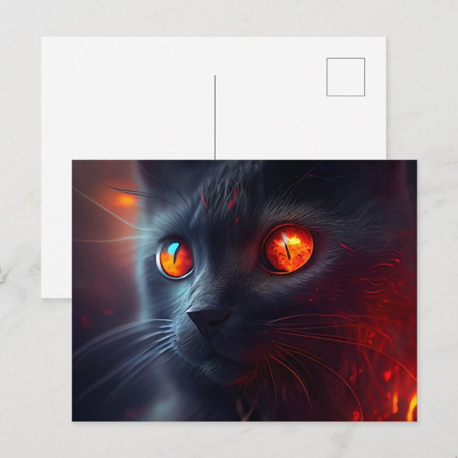 Cartes Postales Cat rouge Vykort (Fram/baksida)