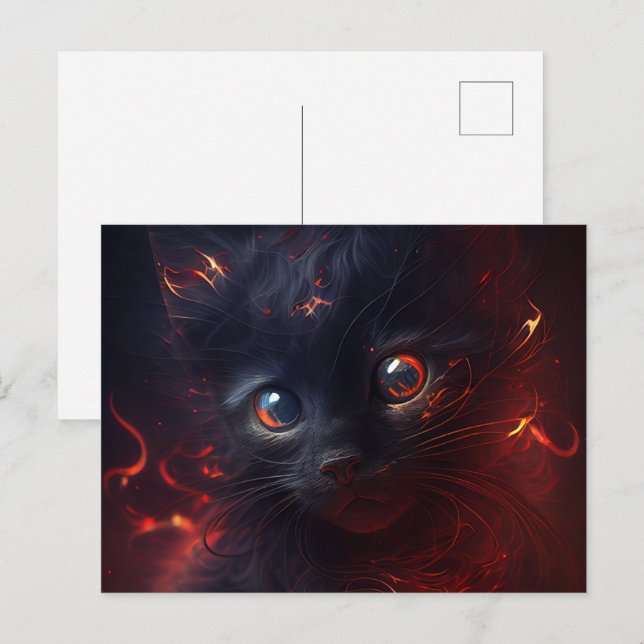Cartes Postales Cat rouge Vykort (Fram/baksida)