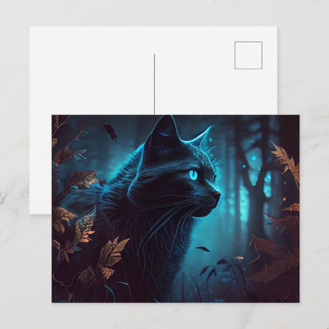 Cartes Postales Chat Bleu Vykort (Fram/baksida)