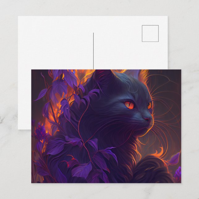 Cartes Postales Chat Mauve Vykort (Fram/baksida)