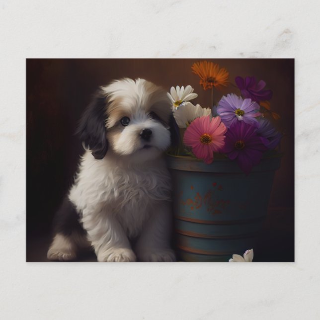 Cartes Postales chien Fleur Vykort (Framsida)