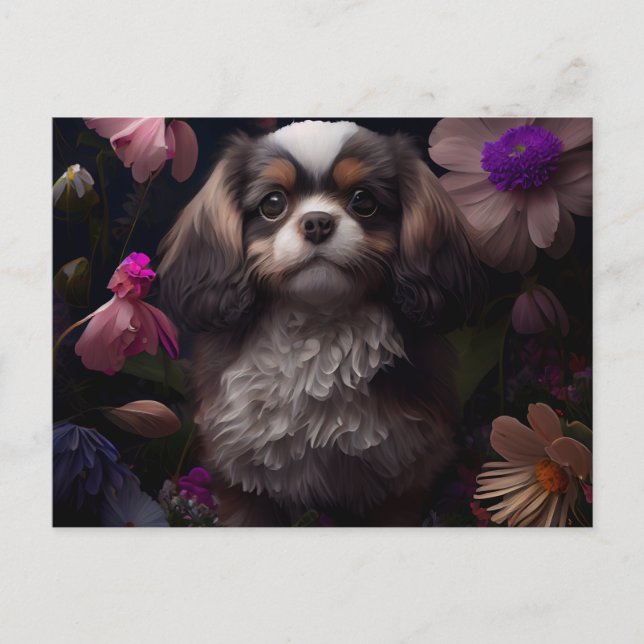 Cartes Postales chien Fleur Vykort (Framsida)