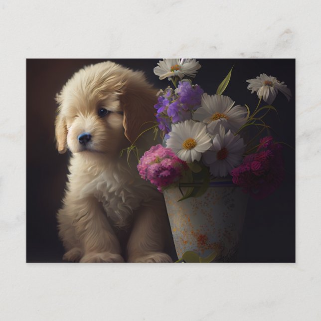 Cartes Postales chien Fleur Vykort (Framsida)