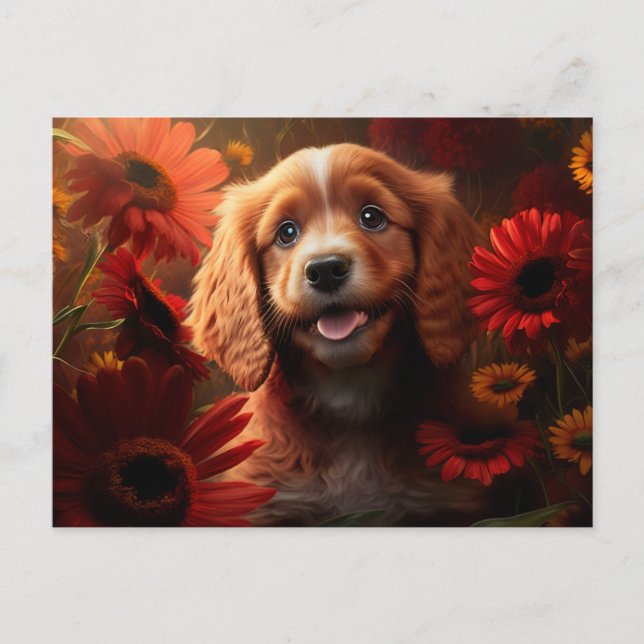 Cartes Postales chien Fleur Vykort (Framsida)
