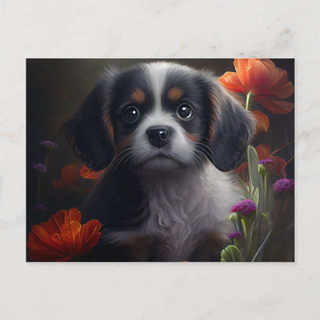 Cartes Postales chien Fleur Vykort (Framsida)
