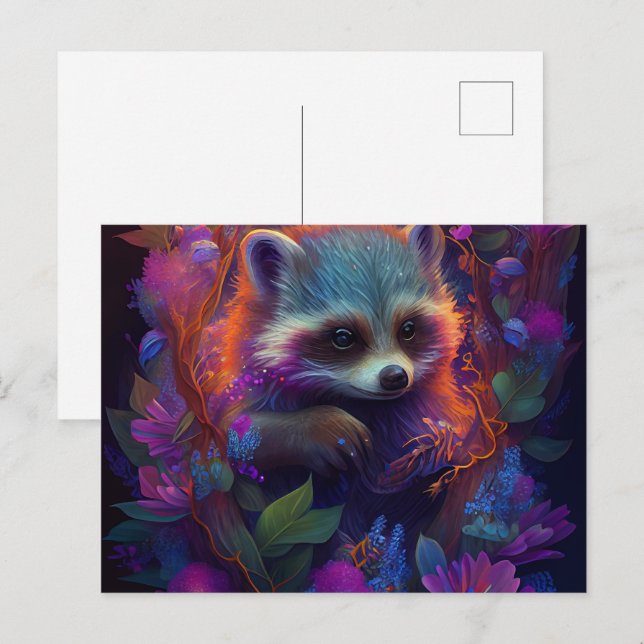 Cartes Postales Raccoon Mauve Vykort (Fram/baksida)