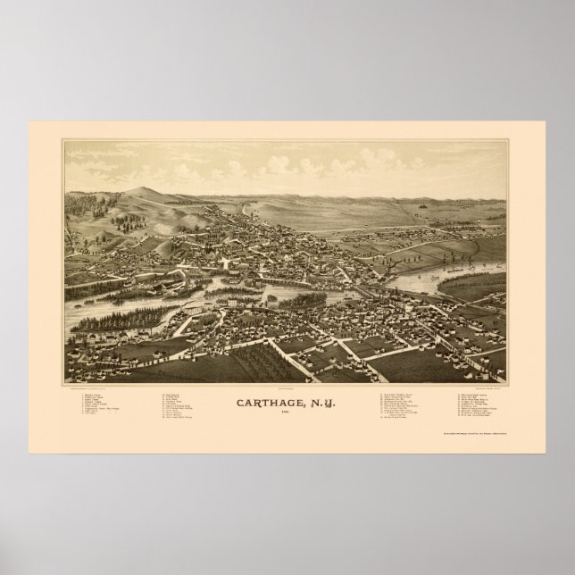 Carthage, NY Panoramic Karta - 1888 Poster (Framsidan)