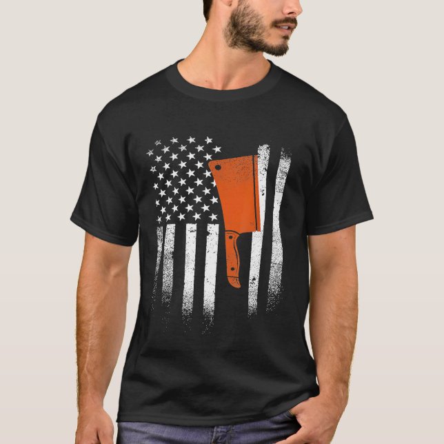 Carting Knivar Cleaver USA flagga Butcher Chef Coo T Shirt (Framsida)