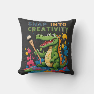 Cartoon alligator painting - snap into creativity kudde