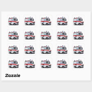 Cartoon Ambulance Car Fyrkantigt Klistermärke