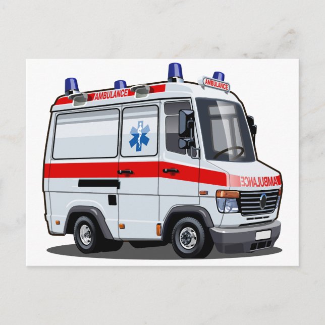 Cartoon Ambulance Car Helg Vykort (Framsida)