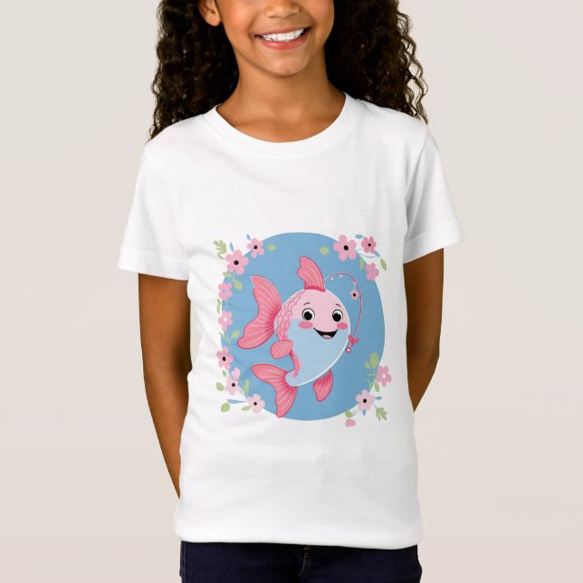 Cartoon Angler Girl T-Shirt (Framsida)
