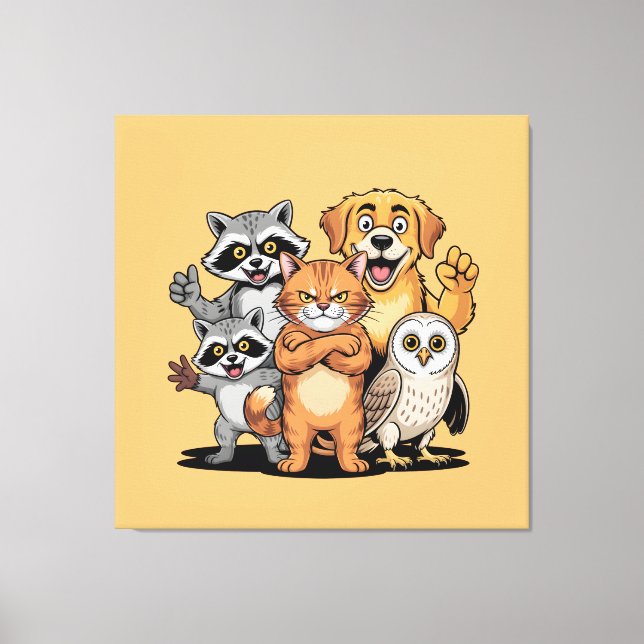 Cartoon Animal Friends Team Illustration Canvastryck (Framsida)