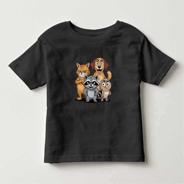 Cartoon Animal Friends Team Illustration T Shirt (Framsida)