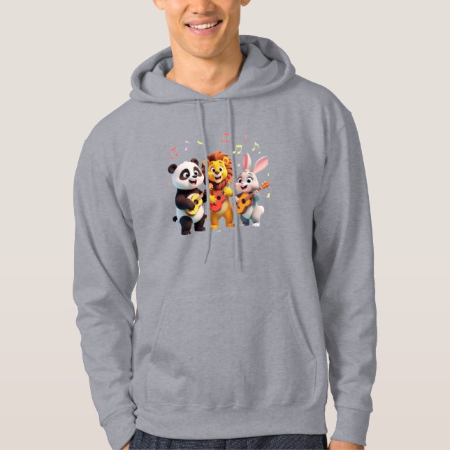 🎵 Cartoon Animal Music Party – Fun & Cute Musical Hoodie (Framsida)