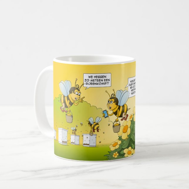 Cartoon; bijeenkomst en zoom meeting.  kaffemugg (Framsida vänster)