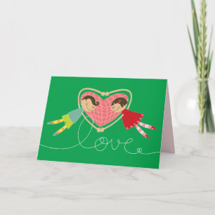 Cartoon Boy & Girl Holding Hands In Love Valentine Helgkort