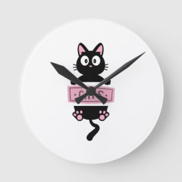 Cartoon cat design clock  rund klocka