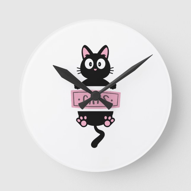Cartoon cat design clock  rund klocka (Framsida)