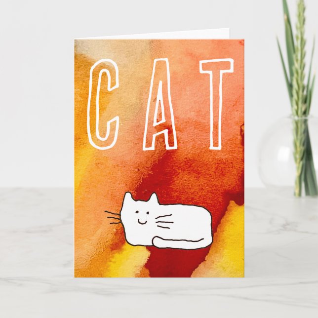 Cartoon Cat Doodle Line Art Folded Greeting Card Kort (Framsida)
