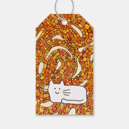 Cartoon Cat Doodle Line Drawing Gift Tags Presentetikett